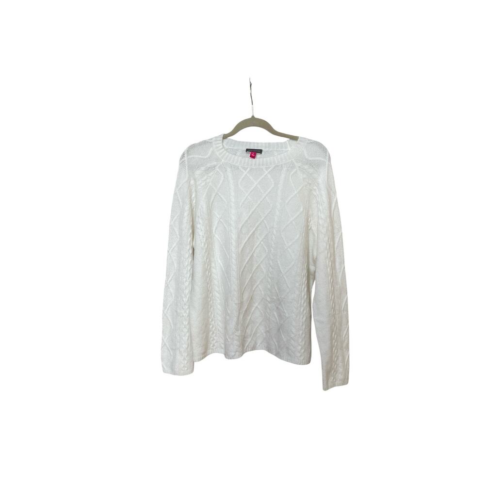 Vince Camuto Sweater Cable Knit Size L Crewneck Knit Pullover Long Sleeve